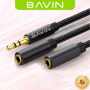 BAVIN AUX20 Dual Adapter 3.5mm Female Audio Jack Plug Adapter Audio Splitter w/ AUX Cable Audio Male to 2 Female Mic splitter Compatible for Dual Wired Earphones