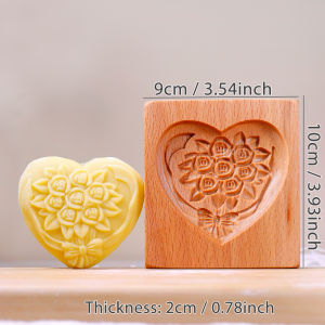 1PC Wooden Cookie Mold with Heart & Flower Patterns 3D DIY Carved Embossed Cookie Cutter Moulds for Baking Fondant Cake Biscuit