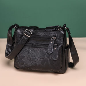 Large Capacity Soft Leather Crossbody Bag for Elderly Women Single Shoulder Backpack Grandma Mom Casual Pure Color Square Bag