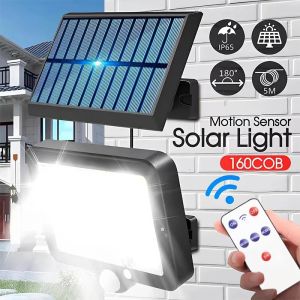 Solar Lights Outdoor Waterproof 160COB Split Wall Lamps Motion Sensor 3 Mode Street Lights Remote Control for Garden Patio Path