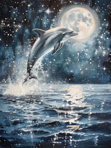 Acrylic Paint By Numbers Moonlight Dolphin Painting By Numbers on Canvas Coloring By Number for Adults Paint Digital Art