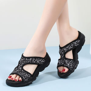 Womens Summer Slip-On Slippers Soft Bottom Anti-Slip Outdoor Wear Comfortable Large Size Flat Sandals Casual Beach Shoes