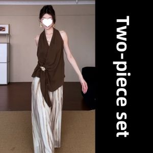 Karrar betsey | Old Money Style Sleeveless Top and Wide Leg Pants Set 2pc