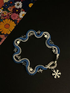 Blue White Color Collision Star Snowflake Hand Rope High-End Sensation Bracelet New 2025 Luxury Minimalist Ethnic Style Jewelry