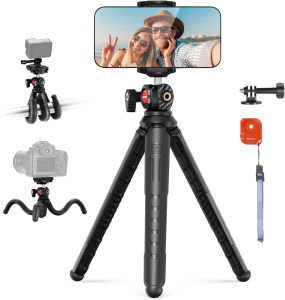 NEEWER TP35 Flexible Tripod with Remote Universal Mini Phone Tripod Stand Vlog Selfie Stick with Hidden Phone Holder & Action Camera Adapter for iPhone Samsung GoPro Hero 12