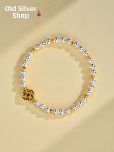 WU YUE JEWELRY | New Style 999 Sterling Silver Ancient Gold Silver Mixed Beaded Bracelet