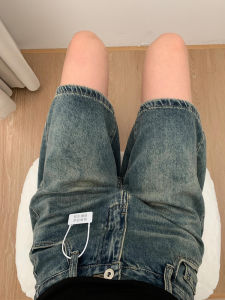 High Waist Denim Shorts Womens Summer New plus Size Pear Shape Body Retro Jeans Five-Quarter Length Wear Resistant Blue Color