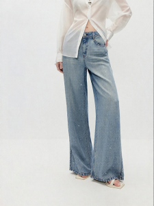 ONLY | Hot-fix Crystals High-waisted Straight Cut Jeans
