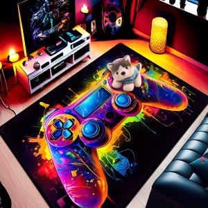 Thảm Trải Sàn Lấy Cảm Hứng Từ Tay Cầm Chơi Game VIKAMA Nhiều Màu Sắc - Thảm Chống Trượt Giảm Tiếng Ồn Dành Cho Phòng Chơi Game Và Trang Trí Nhà Cửa 100% Polyester