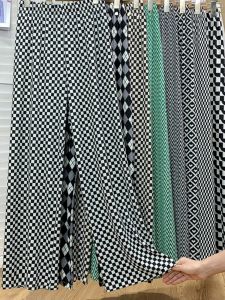 กางเกงขายาวผ้าไหมน้ำแข็งผสม ทรงหลวม ลายสก็อต ทรงหลวม ระบายอากาศได้ดี สำหรับใส่ไปทำงานและไปเที่ยว ฤดูร้อน 2023