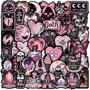 50 Pcs Gothic Skull Witchy Stickers Dark Pink Goth Waterproof Vinyl Graffiti Stickers for Hydro Flask Laptop Skateboard