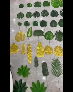 6pcs Monstera Leaves Green Gold Artificial Leaves Placemat Aesthetics For Birthday Parties Wedding Safari