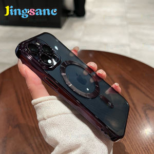 Jingsanc [With Lens Films] Casing For iPhone 15 14 13 12 11 Pro 14 13 12 11 Pro Plus Max Phone Case Luxury Ultra Thin Transparent Electroplating Magsafe Suction Soft TPU Clear Camera Lens Protection Back Cover Shell