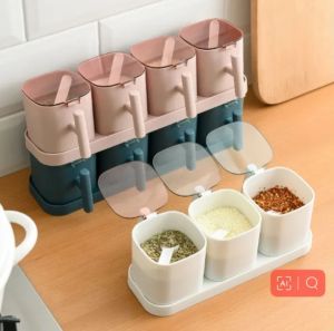 🔥 Fast delivery🔥1pcs Condiment Jars Seasoning Box Set Spice Storage Spice Containers with Serving Spoons and Lid Kitchen Spice Storage Box Container 调料盒套装家用组合盐罐调味盒调料罐
