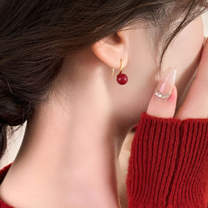 Red Pearl Earrings Women Fashionable Versatile S925 Sterling Silver
