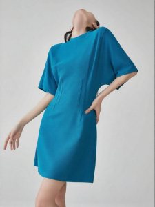 XIAODADEHUA | Waist Slimming Casual Design T Shirt Dress Lake Blue
