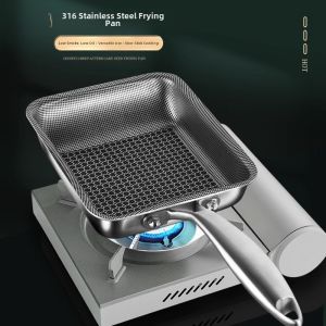 Japanese Style 316 Stainless Steel Flat Bottom Non-Stick Square Egg Fry Pan Thickened Egg Frying Pot Kitchen Cooking Utensils