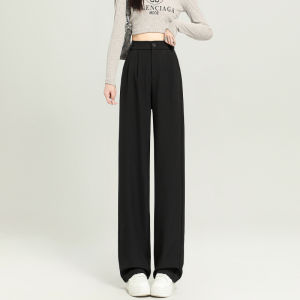Womens Grey High-end Fall 2026 New Straight Leg Slim Wide-leg Trousers