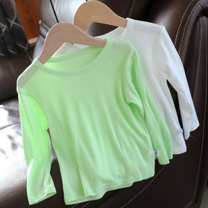 Very Soft Baby Modal Bottoming Shirt Boys and Girls White Long Sleeve T-shirt Spring and Autumn Top All-Match Solid Color 1585