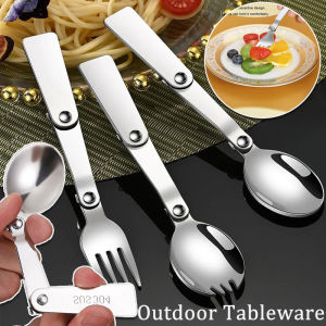 304 Stainless Steel Folding Tableware Outdoor Portable Three-Fold Fork Spoon Telescopic Portable Storage Box Outdoor Camping Picnic Accessories
