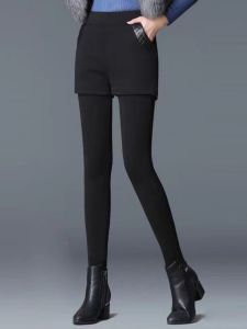 กางเกงขายาวทรงเข้ารูปเอวสูง ผ้าขนแกะหนา อบอุ่น ทรงเข้ารูป สำหรับผู้หญิง ใส่ได้ตลอดปี ฤดูใบไม้ร่วง/ฤดูหนาว กางเกงขายาวลำลอง