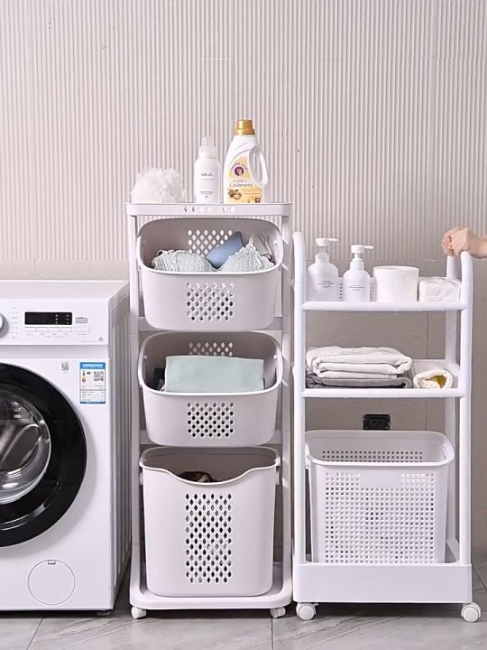 Wenner Movable Bathroom Laundry Baskets with Wheels Space Saving ...