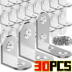 50/30Sets Right Angle Bracket Corner Brace / Stainless Steel L Shape Furniture Joint Shelf Support / Shelf Door Cabinet Connector with Screws