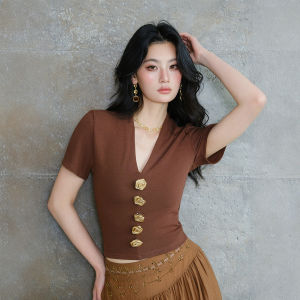 Elegant V-Neck Short Sleeve Slimming T-Shirt