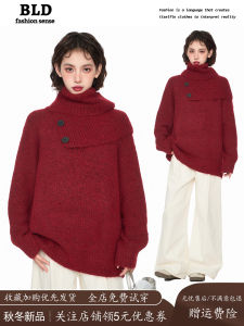Thickened High Collar Sweater Women Spring Autumn Winter Soft Warm Scarf Two Pieces Set Wool Knittedwear New Year Red