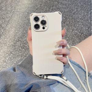 Adjustable Silicone Phone Case for iPhone 13 pro Max Black White Corner Cutout Crossbody Strap Original Ins Luxury Feel