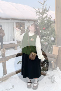 Áo Len Dệt Kim Cỡ Lớn LT STUDIO Áo Sơ Mi Và Áo Vest Dệt Kim Áo Vest Có Thể Tháo Rời Áo Sơ Mi Tươi Mới Áo Vest Dài Tay Cổ Tròn Mùa Đông