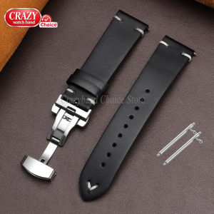 18/20/22mm Bracelet for Seiko Universal Oil Wax Leather Watch Bands Men Women Butterfly Buckle Stitching Cowhide Strap for Omega