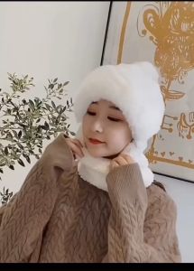 Mũ len nữ lông trùm đầu mùa đông nón len nữ kèm khăn quàng cổ phong cách trẻ trung phụ kiện thời trang