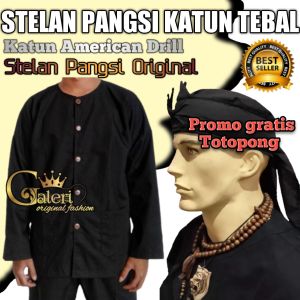 Stelan baju pangsi katun tebal bahan American Drill hitam polos lengkap kualitas terbaik promo free iket kepala Totopong size jumbo S M L XL XXL XXXL XXXXL
