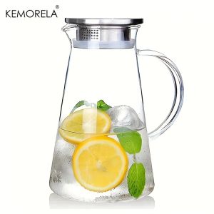 Bình Nước Thủy Tinh Chịu Nhiệt Dung Tích Lớn Có Tay Cầm Trong Suốt Thân Thiện Với Môi Trường Dùng Được Cho Nước Lạnh Thích Hợp Cho Văn Phòng Và Gia Đình