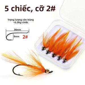 Bộ 5/6 Con Ruồi Câu Cá Hồi Bằng Thép Bimoo # 2 # 4 # Mồi Câu Ruồi Ướt Chìm Nhanh Màu Cam Có Mắt Chuỗi Hạt Đồng Thau Lông Đuôi Gà Trống Dành Cho Câu Cá.