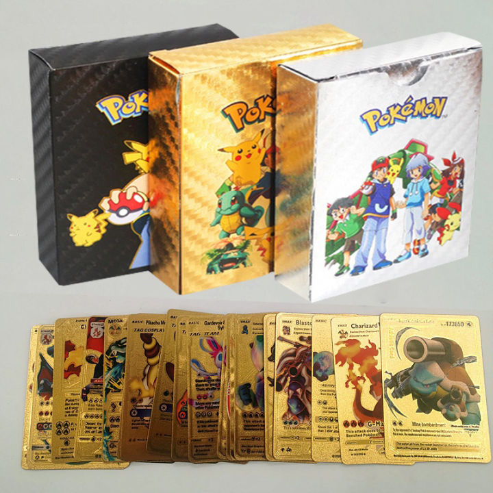 55 PCS Pokemon Cards Metal Gold Vmax GX Energy Card Charizard Pikachu ...