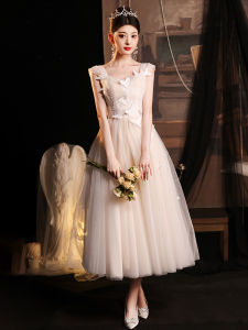 ชุดราตรีสีแชมเปญสั้นสำหรับผู้หญิง ฤดูร้อน 2024 ชุดแต่งงานใหม่ ชุดเยาวชน ชุดราตรีย้อนยุค ชุดนางฟ้า ชุดราตรีสไตล์หวาน ชุดแฟชั่น