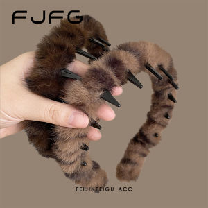 Retro Furry Leopard Print Hairband with Teeth Womens New Style Fluffy High Hairline Face Slimming Headband Versatile Hair Care