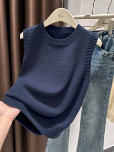 Navy Knit Korean Style Layering Vest for Women