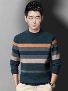 ROMON | Loomen Mens Knitted Sweater Casual Loose Thickened Winter Round Neck Pullover Fashionable Business Casual Polyester Blend