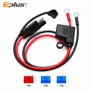 EPLUS 60cm SAE to O Ring Terminal Battery Cable with Inline Fuse Holder 10-18AWG 12-24V Wiring Harness for Motorcycle ATV Camper