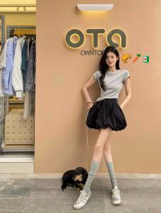 French Vintage Puffy Flower Bud Half Skirt Womens Summer New Casual Bubble Lantern Short Skirt Gathered Flared Skirts