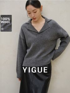 Yigue | 100 Wool Turn-Down Collar Knitwear