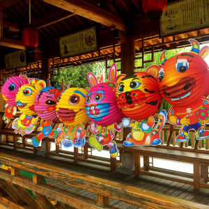 Cartoon Paper Lantern Dragon Year Zodiac DIY Childrens Handheld Lamp Festival Stall Lantern Paper Flower Lantern