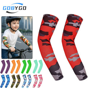 GOBYGO 1Pair Childrens Sunscreen Arm Covers UPF50+ Breathable High-elasticity Ice Sleeves Thin Quick-dry Ice Silk Sleeve Covers
