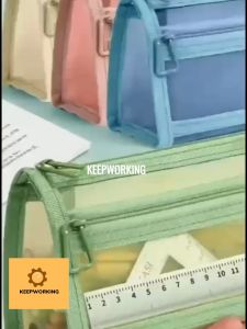 KW Transparent Mesh Pencil Bag Pen Case Double Layer Gauze Storage Pouch for Stationery