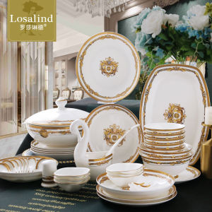 Household Bowl and Plate Combination Tableware Bone China Noodle Bowl Rice Bowl Single Plate Dish Plate Bone Dish Bowl and Dish Free Matching