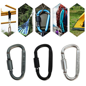 Aluminum D-Rings Locking Carabiner Keychain Clip with Key Rings Spring Snapping Hook for Outdoor Camping Hiking NOT for Climbing