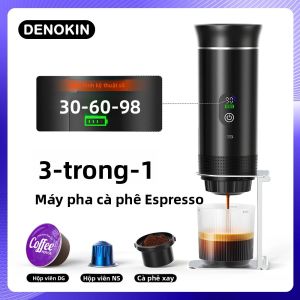 Máy Pha Cà Phê Espresso Di Động 3 Trong 1 DENOKIN Màn Hình Kỹ Thuật Số Máy Pha Cà Phê Viên Nén Dùng Cho Ô Tô Nhà Cửa Cắm Trại Với Bình Chứa Nước 80ml